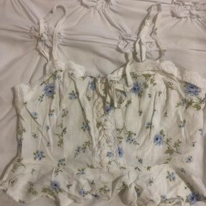 White and blue floral crop top